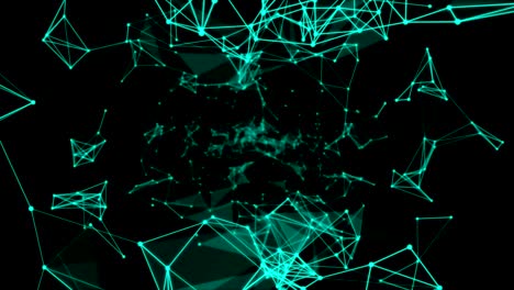 glowing green network of plexus connections against black background