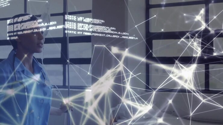 Animation of network of connections with data processing over diverse doctors in hospital