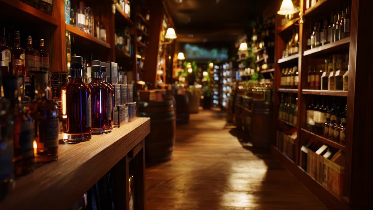 Inside a well-stocked liquor or wine store