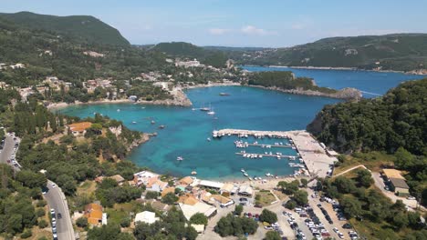 Amazing-Aerial-Shot-Above-Paleokastritsa-on-Greek-Island-of-Corfu