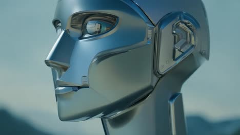 close up of a metallic robot head