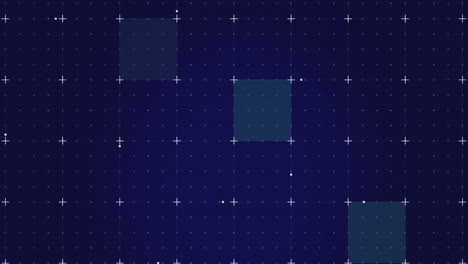 animation of changing square shapes over grid network against blue background with copy space