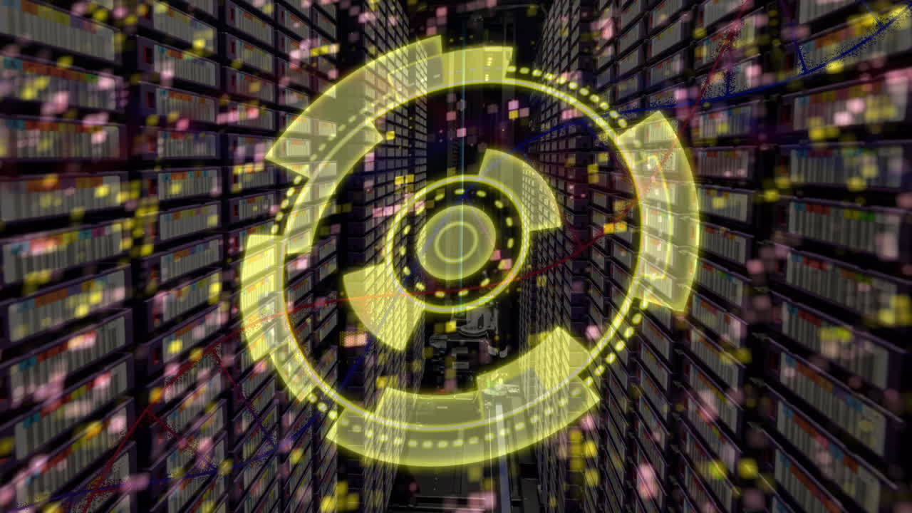 Animation of scope scanning with moving columns over server room