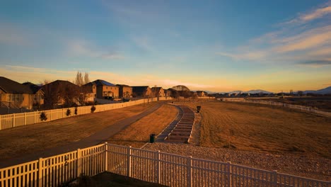 Panning-sunset-to-nighttime-time-lapse-from-a-backyard-overlooking-a-park