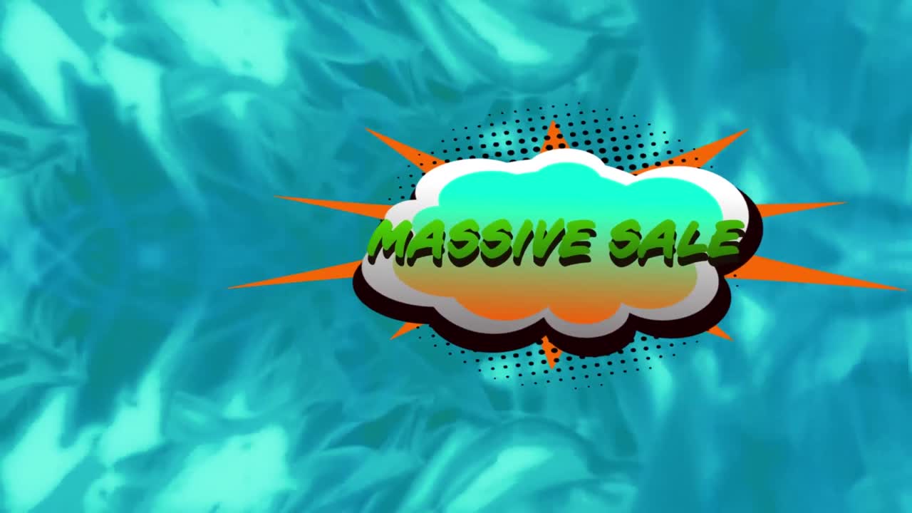 animación de texto de venta masiva sobre burbuja de habla retro sobre fondo verde