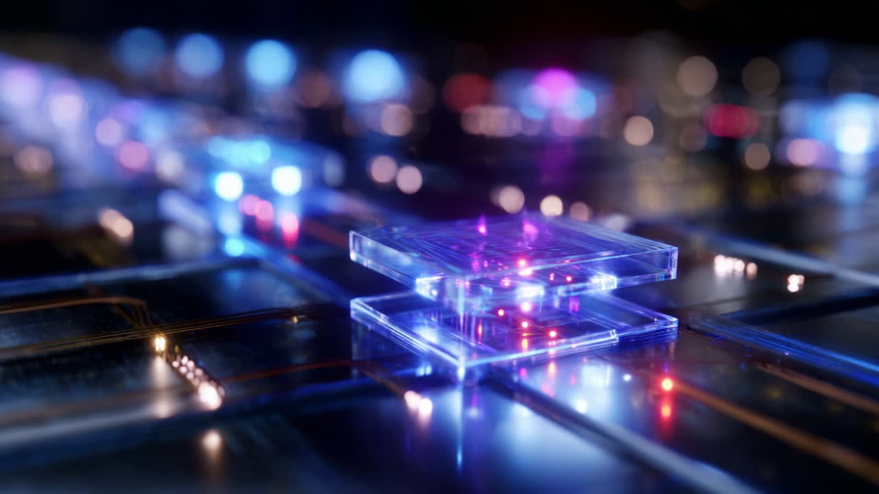 Illuminated Translucent Squares on a Technological Surface: Exploring the Depths of Light and Color in a Digital Environment Captured in Two Frames