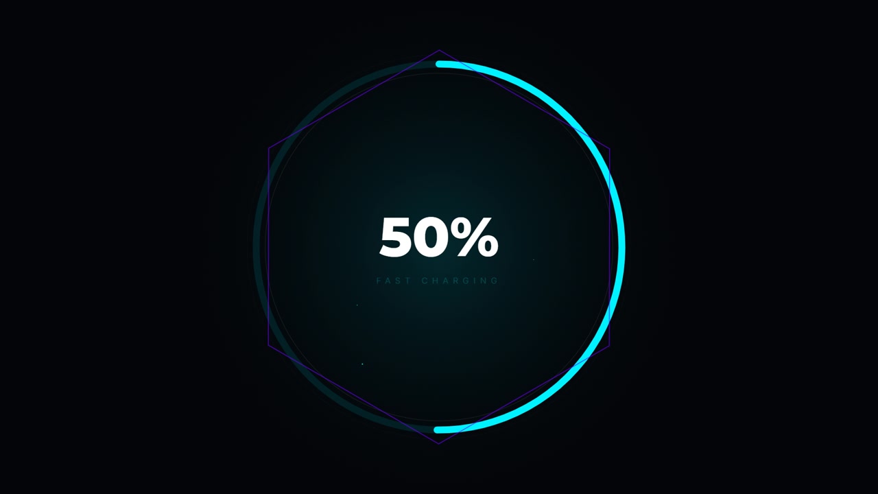 Animazione digitale dell'indicatore di progresso percentuale di ricarica rapida.