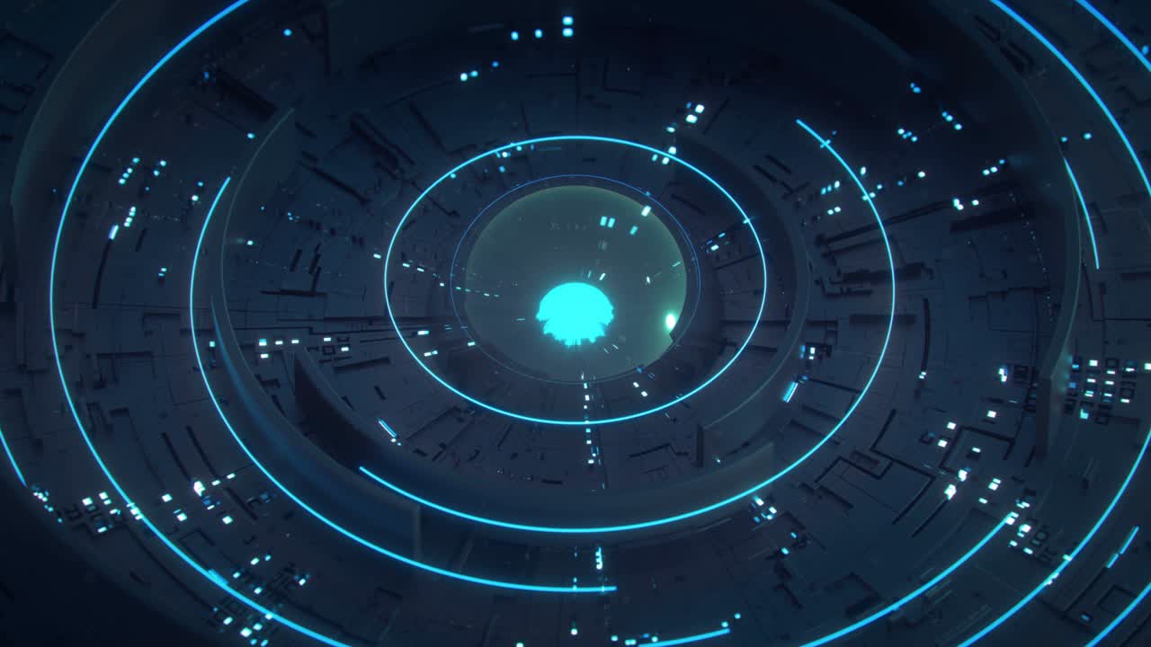 푸른 미래의 원형 무 루프 3d 렌더링 애니메이션