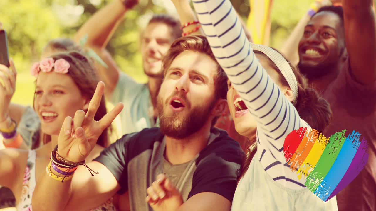 다양한 시위자들에 대한 무지개 심장의 애니메이션