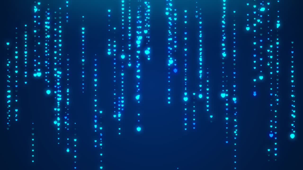 Falling Heart Glittering Particle Streaks, Raining Glowing Glitter Particles, Motion Background Animated Video Backdrop Loop Multicolored, Digital Rain