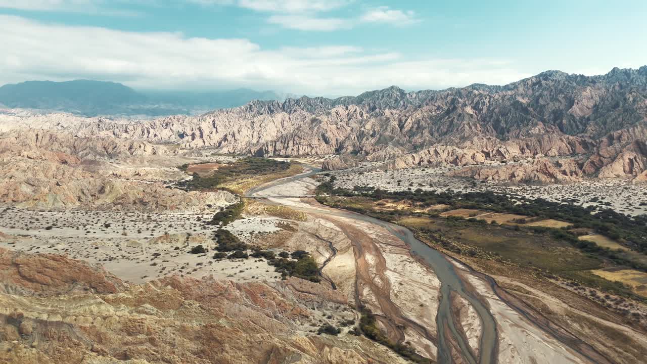 Bird's-eye view of the stunning Quebrada de las Flechas, showcasing its unique rock formations and colorful landscapes.