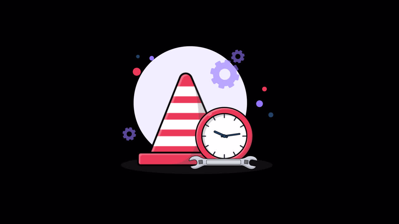 Animated Maintenance and Repair Concept with Tools and Clock