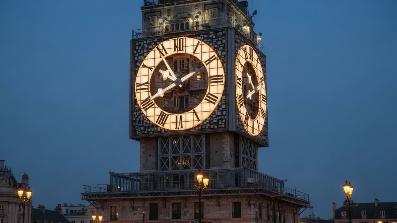 A Majestic Clock Tower Illuminated at Dusk Showcasing its Timeless Elegance and Architectural Grandeur against a Beautiful Evening Sky