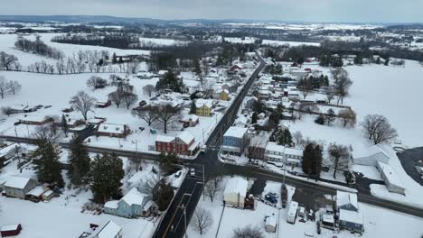 junction of small american town in winter snow