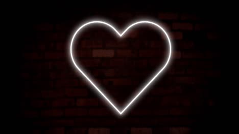 Animation-of-white-neon-heart-flashing-on-dark-brick-wall-background
