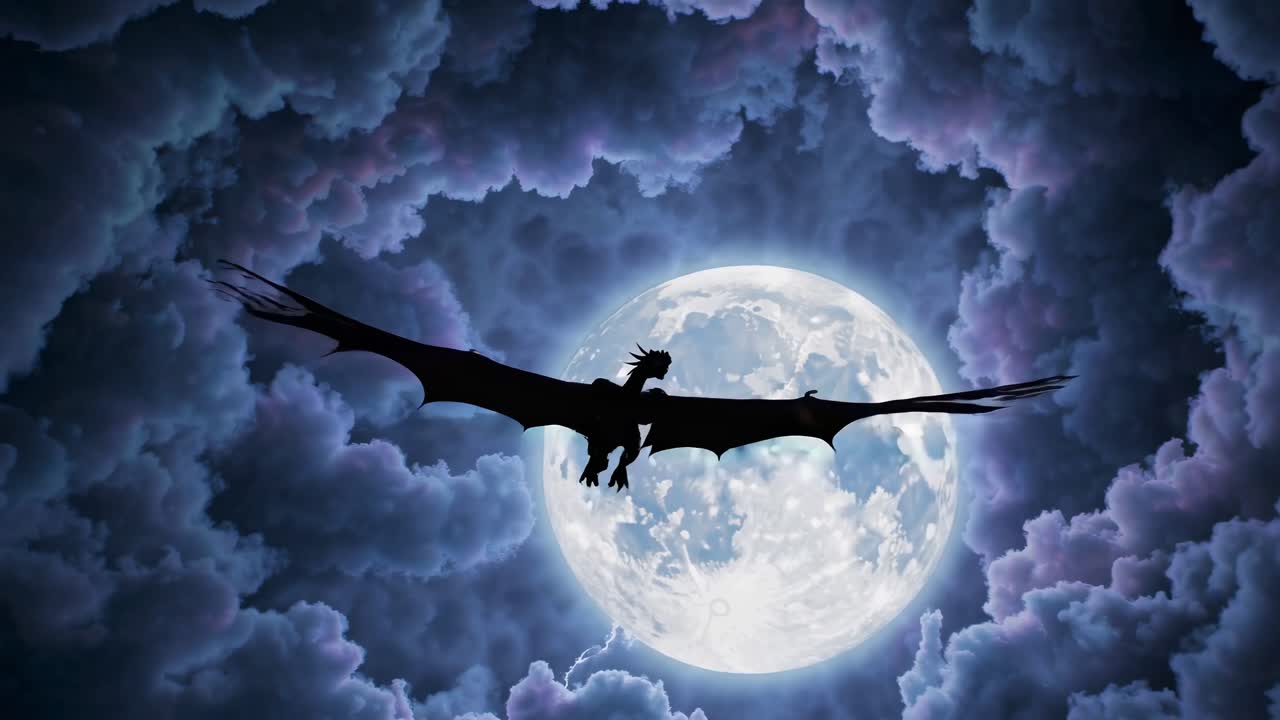 Drago in volo nel cielo notturno illuminato dalla luna