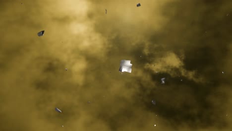 animación en 3d de escombros metálicos cayendo a través de nubes amarillas en venus