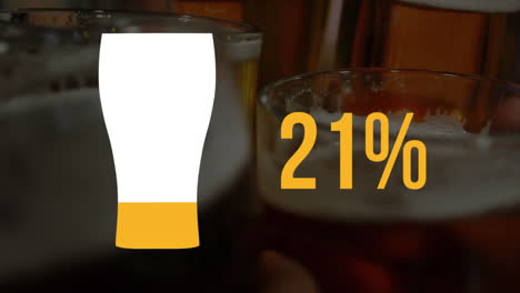 pint glass shape and percentage filling in colour and glasses of beer