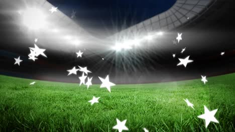 Animación-De-Estrellas-Flotando-Sobre-El-Estadio-Deportivo-Por-La-Noche.