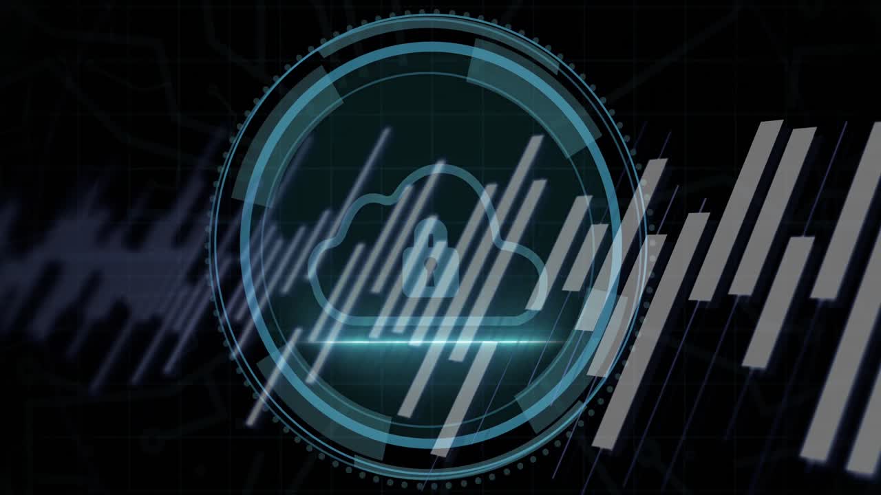 procesamiento de datos estadísticos y seguridad cibernética texto sobre escáner redondo contra fondo negro