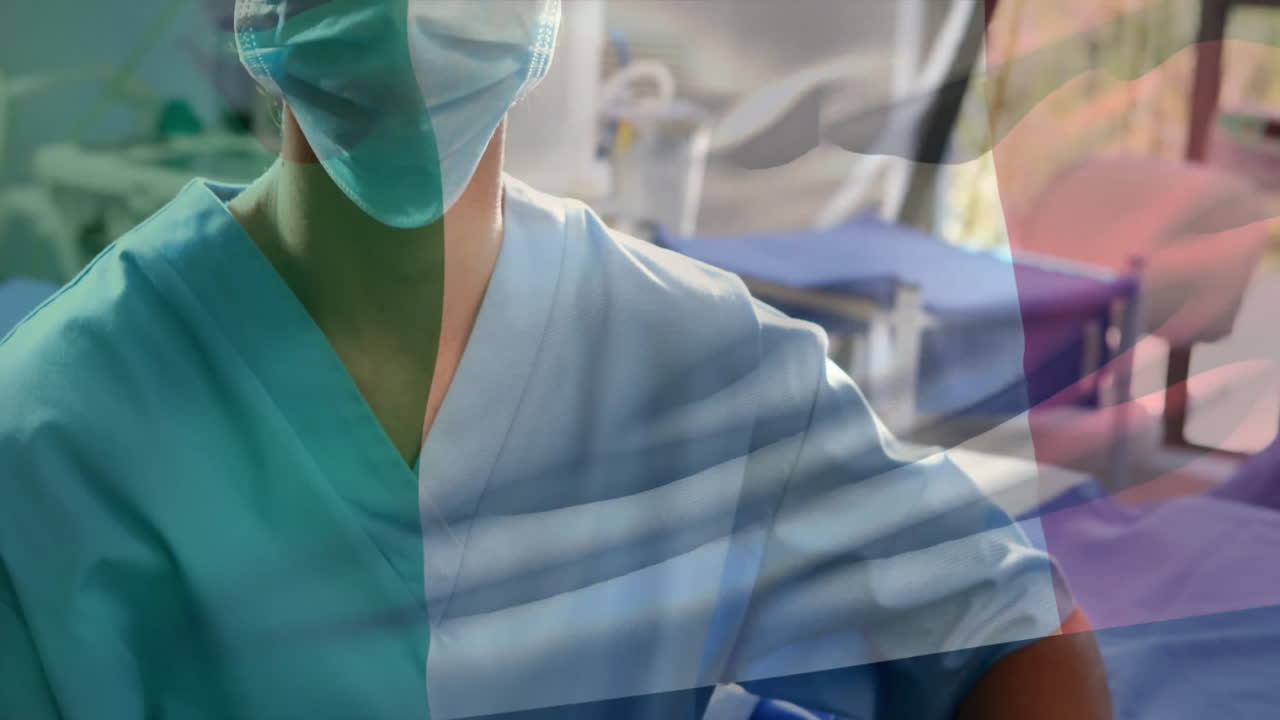 Female healthcare professional standing in treatment room, with animated medical icons and charts