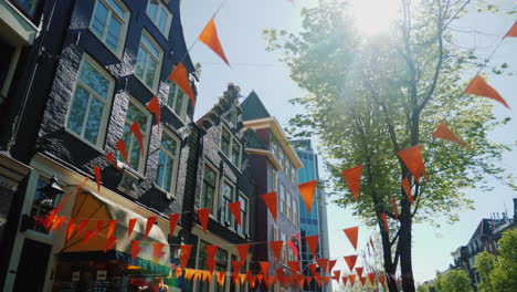 Amsterdam-Casas-Antiguas-Y-Bunting-Naranja