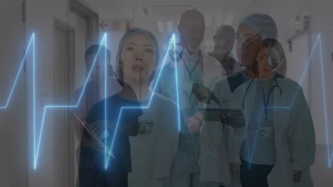 animación de cardiógrafo sobre diversos médicos que trabajan en el hospital