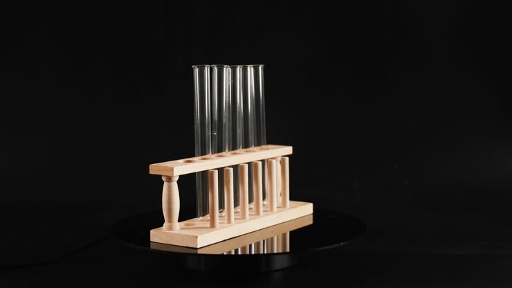 Test tube rack rotating on a black background
