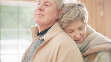 hug, senior couple and love