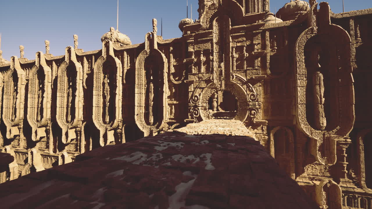 Exploring ancient architecture at a historic site in a rugged landscape