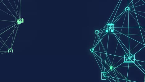 animation of network of connection and icons over blue background