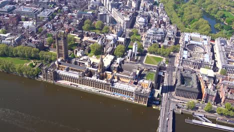 aerial view of the houses of parliament and westminster abbey, london uk