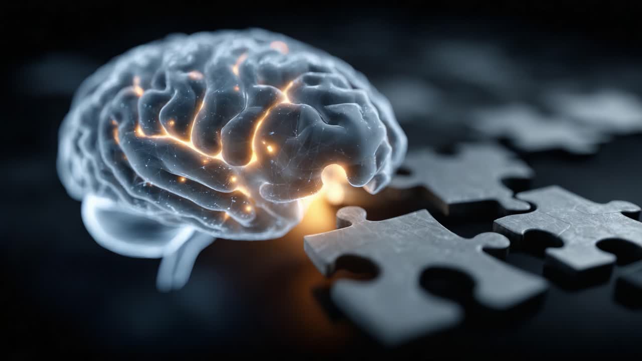 A Captivating Visual Journey into the Human Brain, Merging Science and Art Through Intricate Puzzle Pieces, Representing Complex Thoughts and Connections