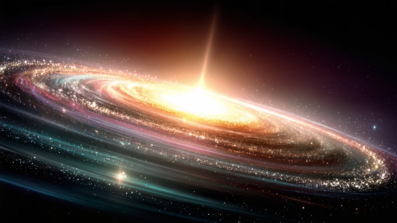 Uno spettacolo cosmico mozzafiato: Il brillante vortice di una galassia a spirale illuminato dal nucleo radioso, che mostra le meraviglie dell'universo e le sue meraviglie celesti.