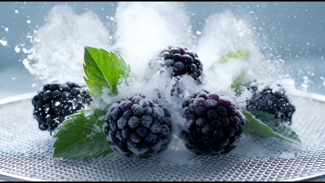 More congelate con foglie di menta e vapore freddo