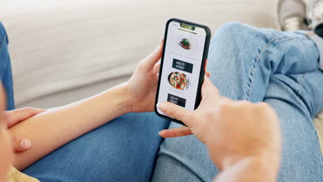 Food,-menu-or-hands-of-couple-with-phone-for-meal