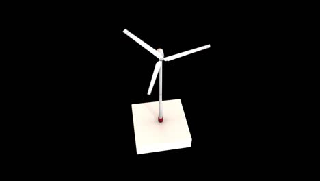 abstract white windmill turbine with rotating blades isolated on black background, seamless loop. animation. wind renewable energy and ecology concept, monochrome