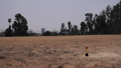 empty baseball field with a trophy