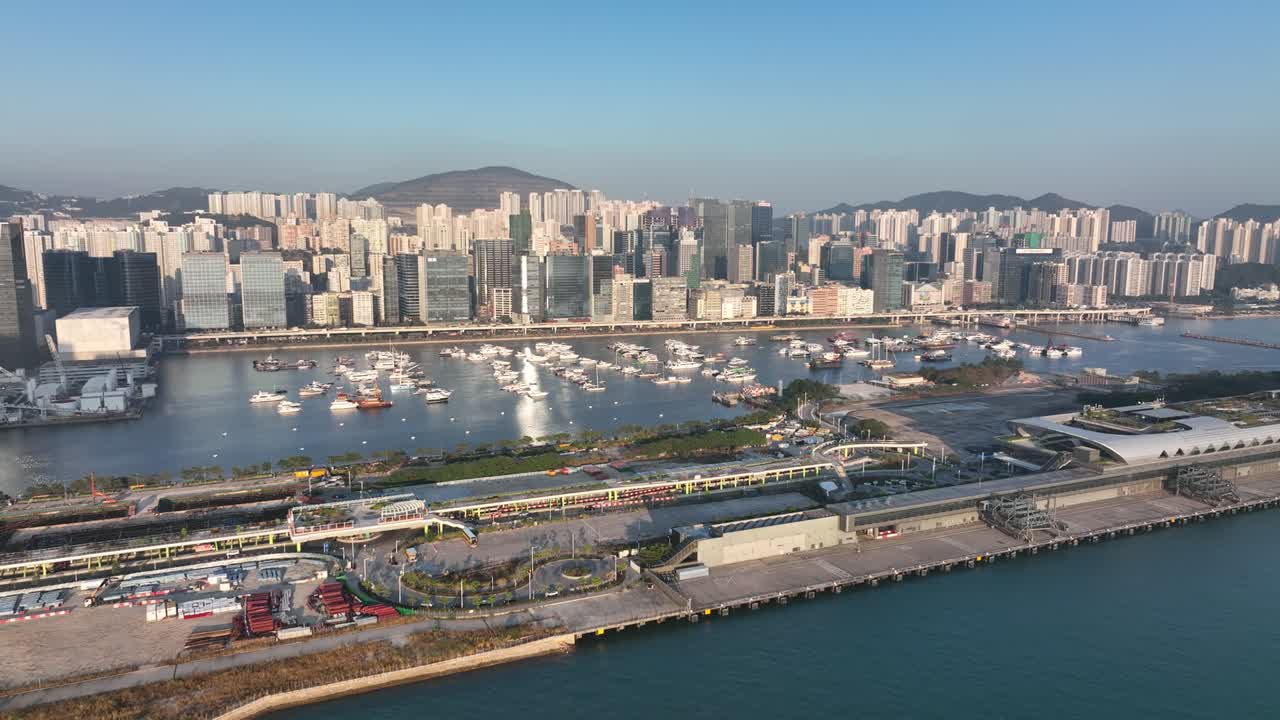 해가 지는 홍콩 시의 4k 항공영상