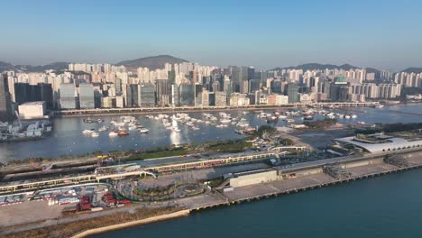 4k aerial view footage of hong kong city in sunset