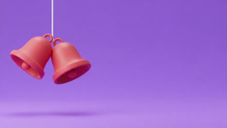 two vibrant red bell decorations hanging against a purple background, capturing the essence of festivity and celebration in a playful visual composition