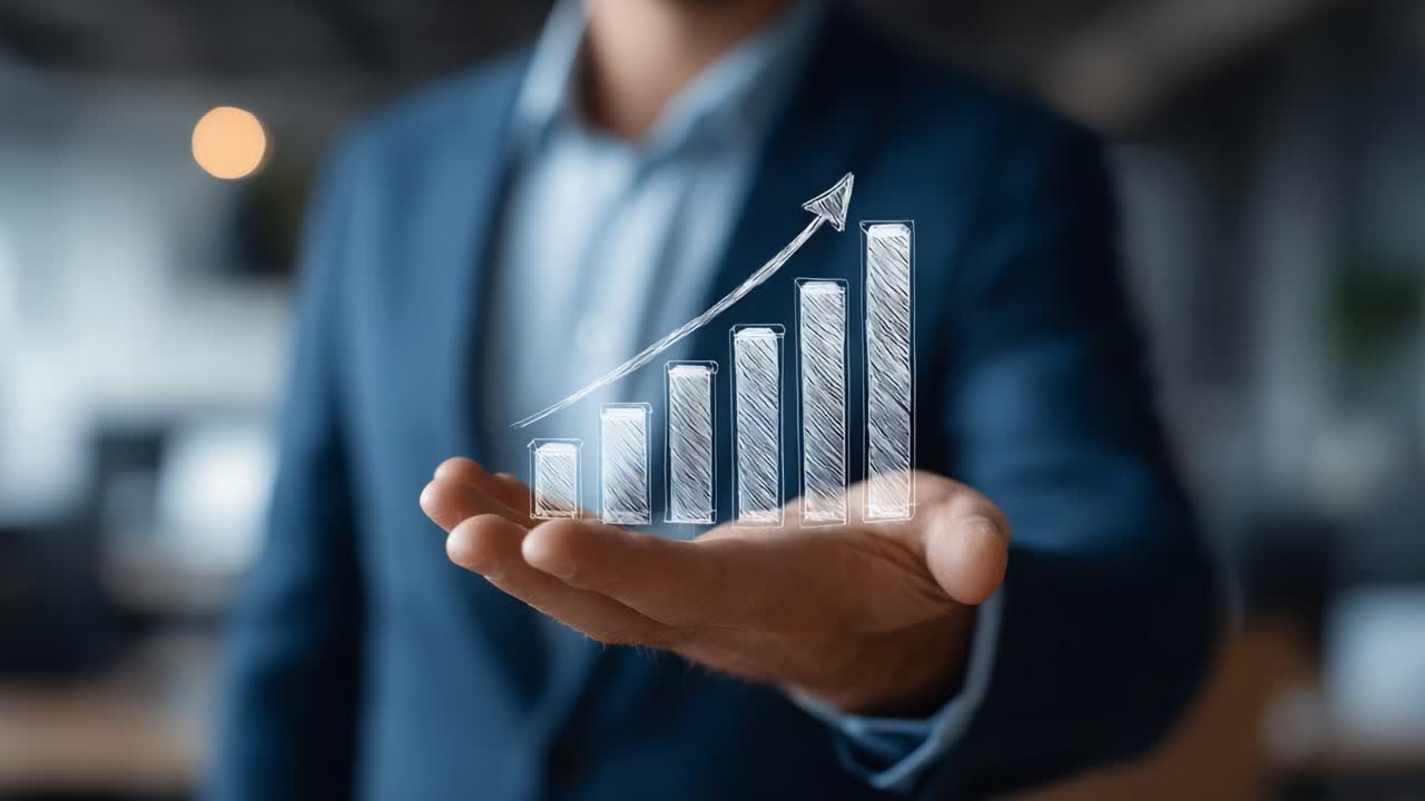 A Professional Holding a Transparent Growth Graph in a Business Environment, Symbolizing Progress and Success in Financial Trends and Analytics