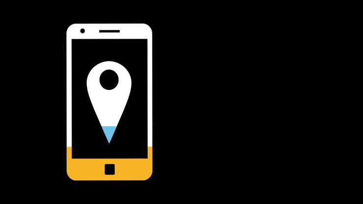 Location pin on smartphone screen filling up with colours 4k