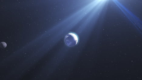 a planet with a moon in outer space