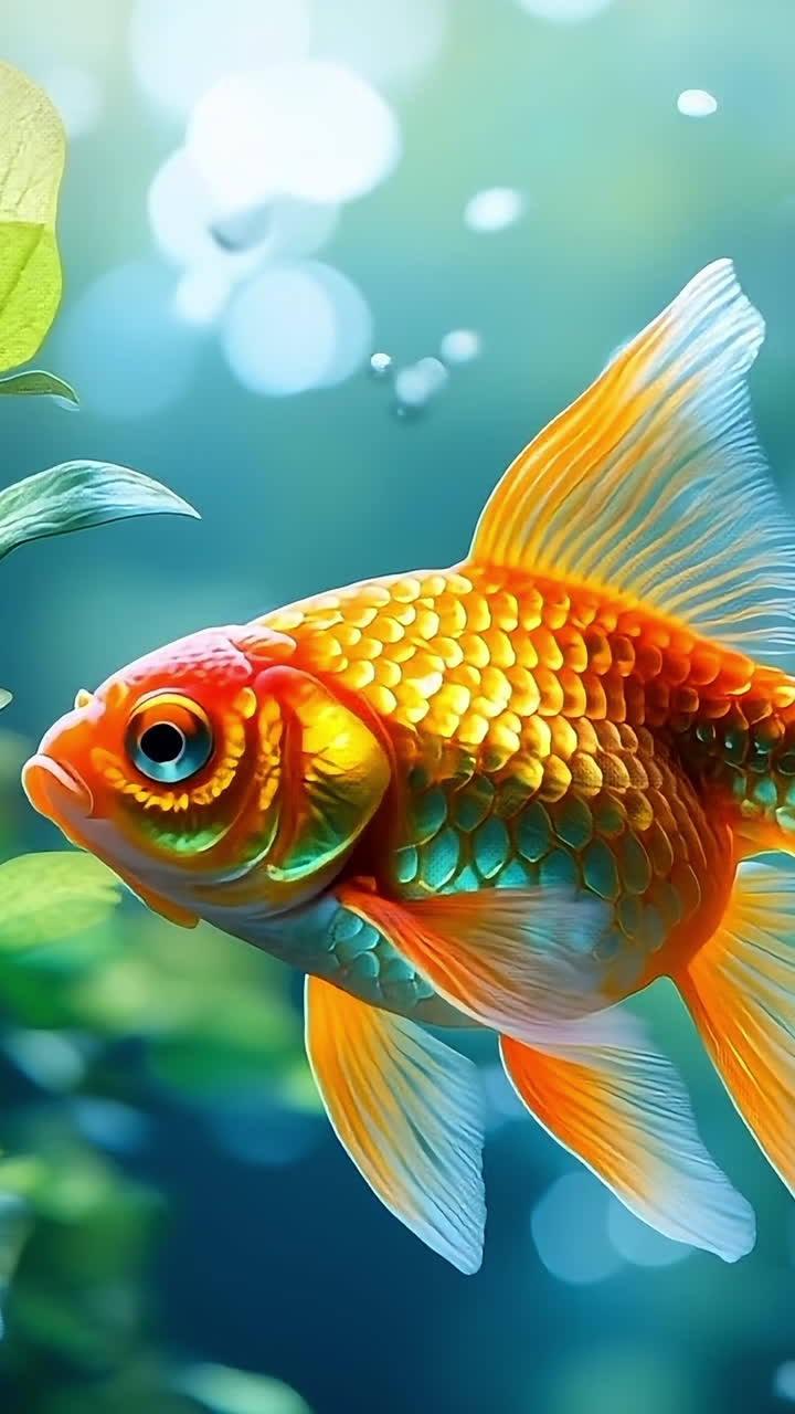 Goldfish swimming among vibrant plants. A goldfish glides gracefully through clear water, surrounded by lush green aquatic plants in a serene environment.