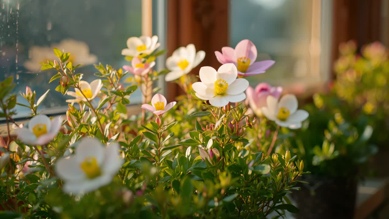 Flowers blooming by the window
