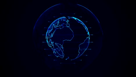 planet earth animation. rotating globe, shining continents with accented edges. abstract cyber animation of planet earth with blue glow. seamless looping.