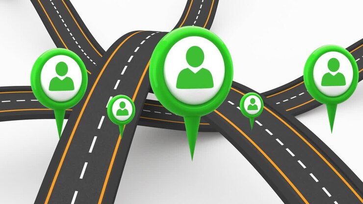 Animazione di icone su strade su sfondo bianco