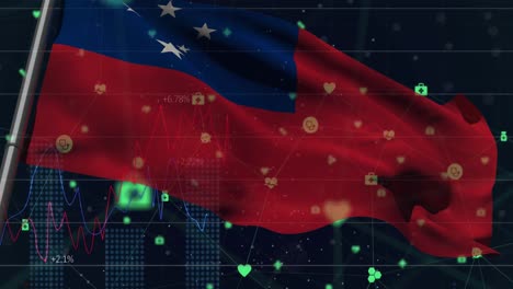 animación de la bandera de samoa sobre el procesamiento de datos financieros