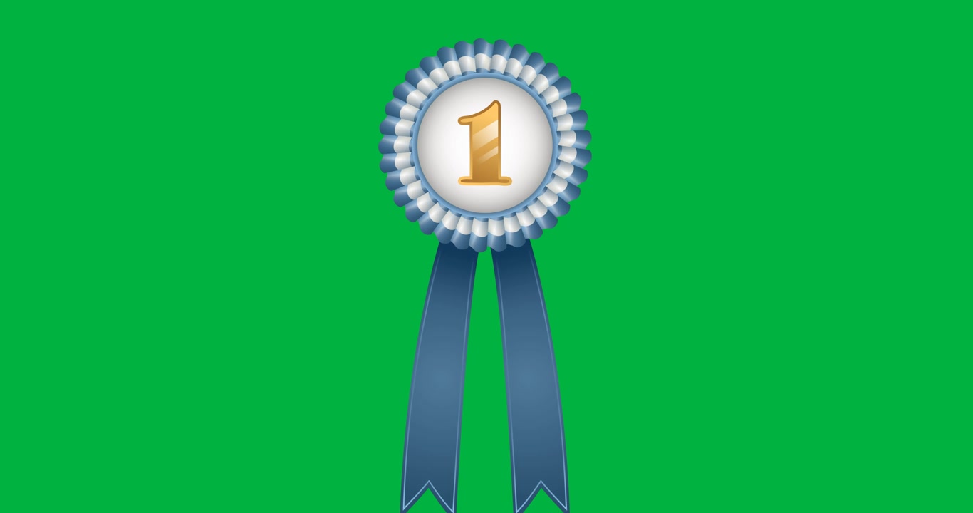 Digital animation of first prize gold medal icon against black background